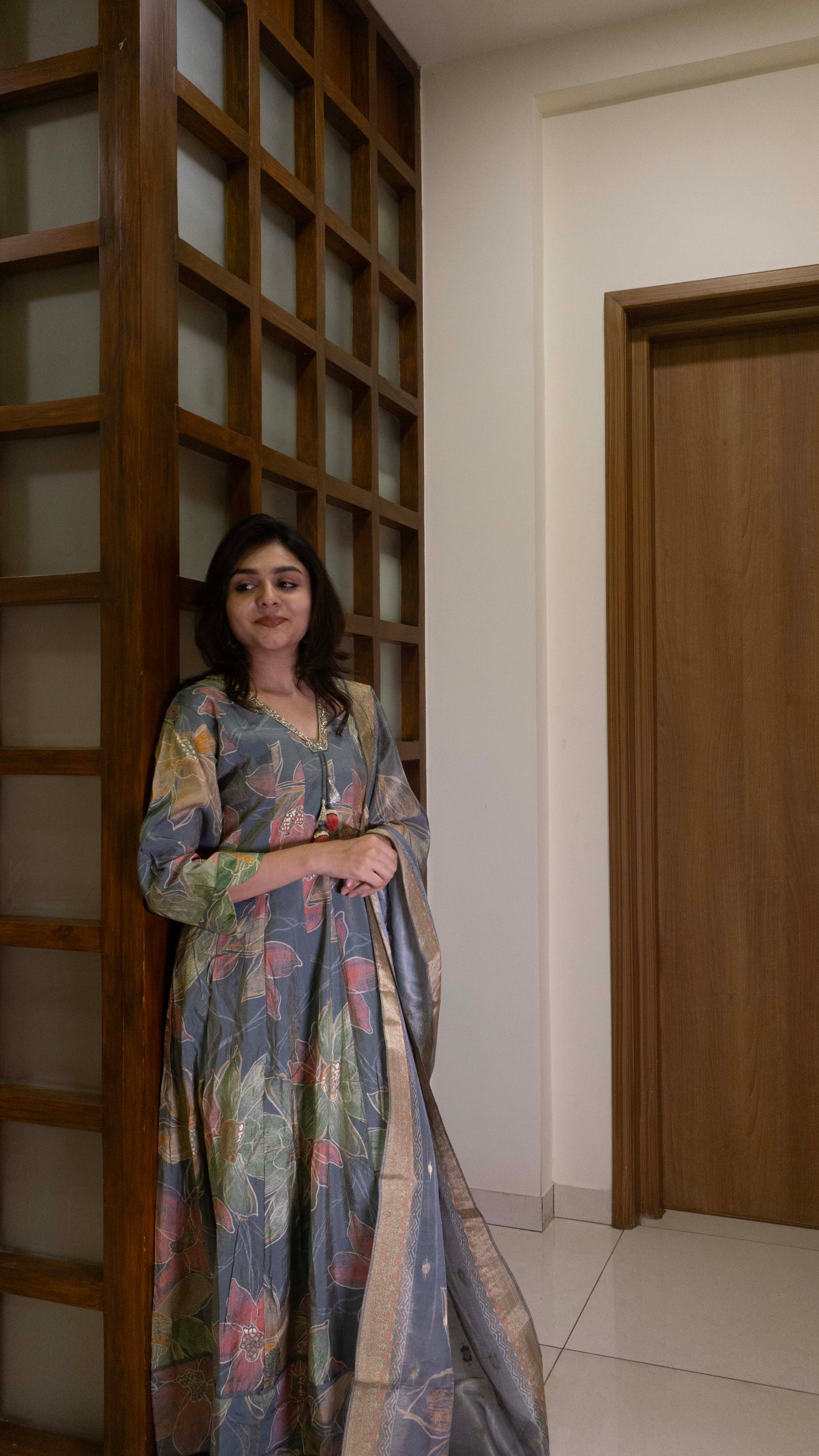 Grey 3 piece - Pure Silk Salwar Suit