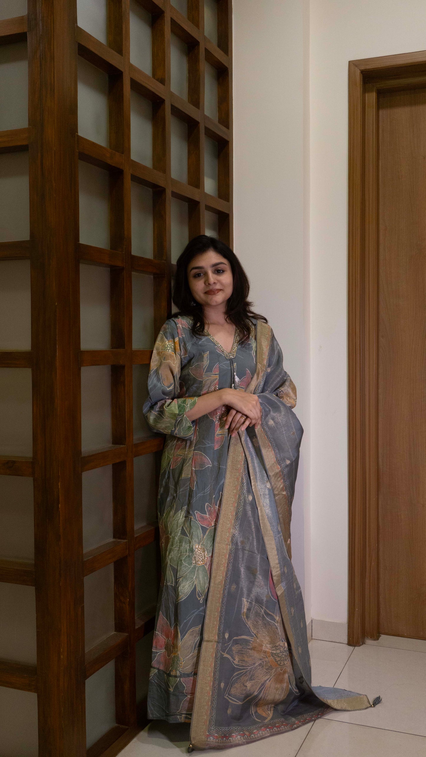 Grey 3 piece - Pure Silk Salwar Suit