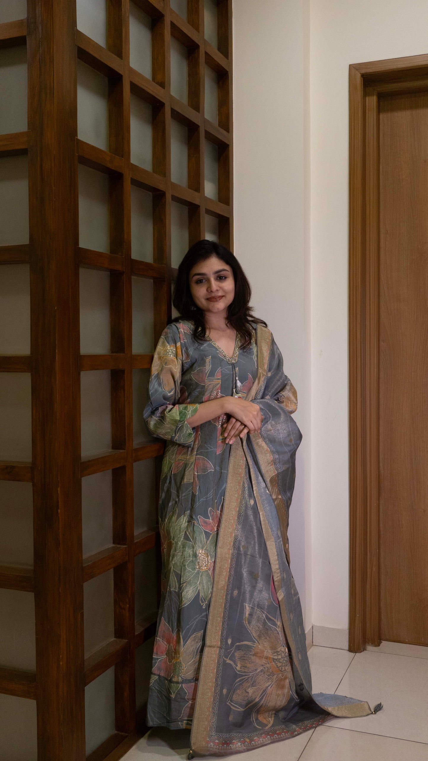 Grey 3 piece - Pure Silk Salwar Suit