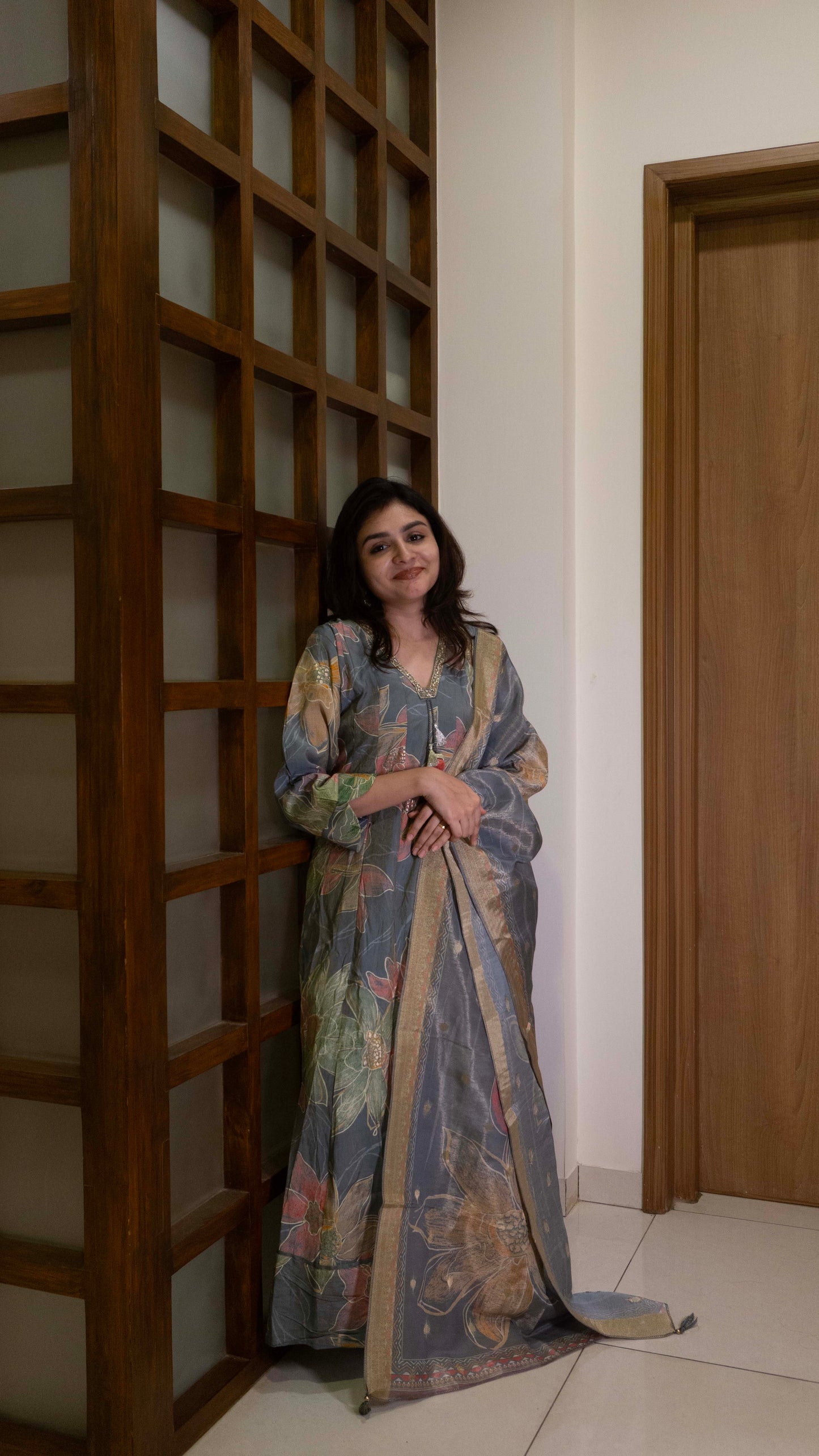 Grey 3 piece - Pure Silk Salwar Suit
