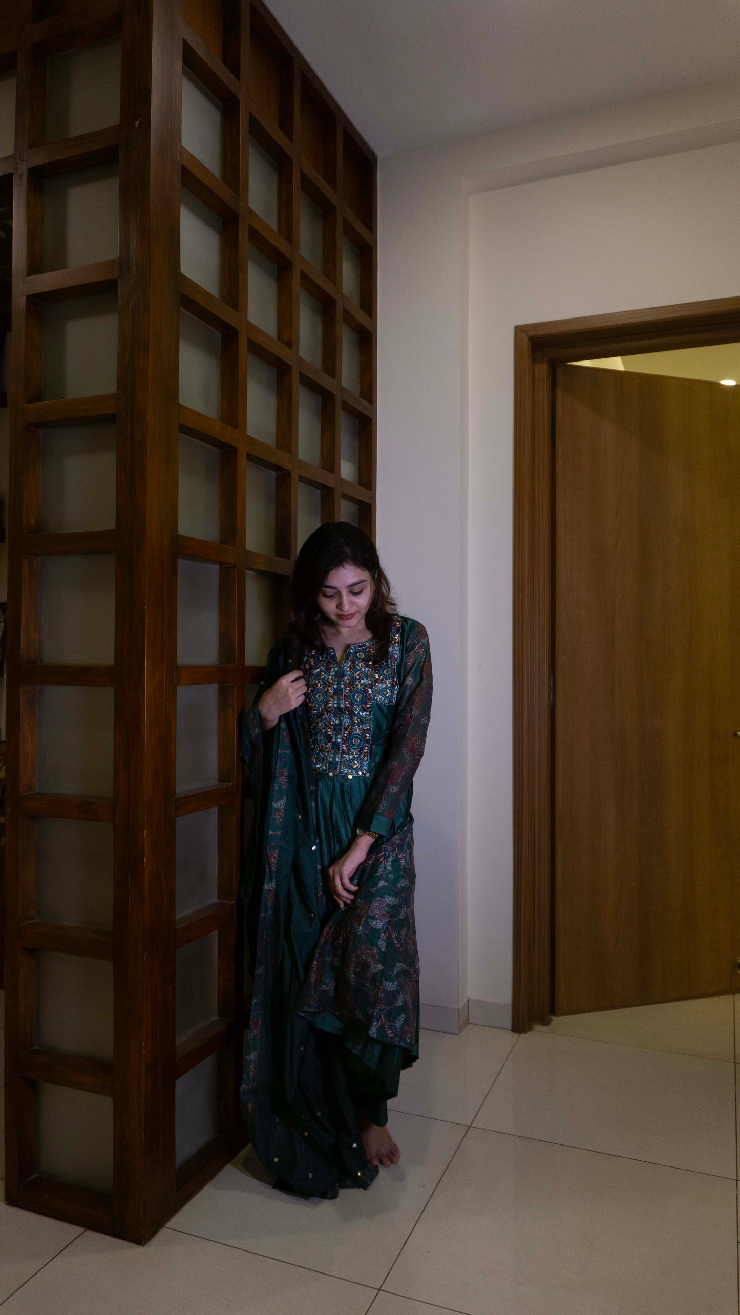 Dark Green - Pure Silk - Heavy Embroidery with hand work 3 piece salwar suit
