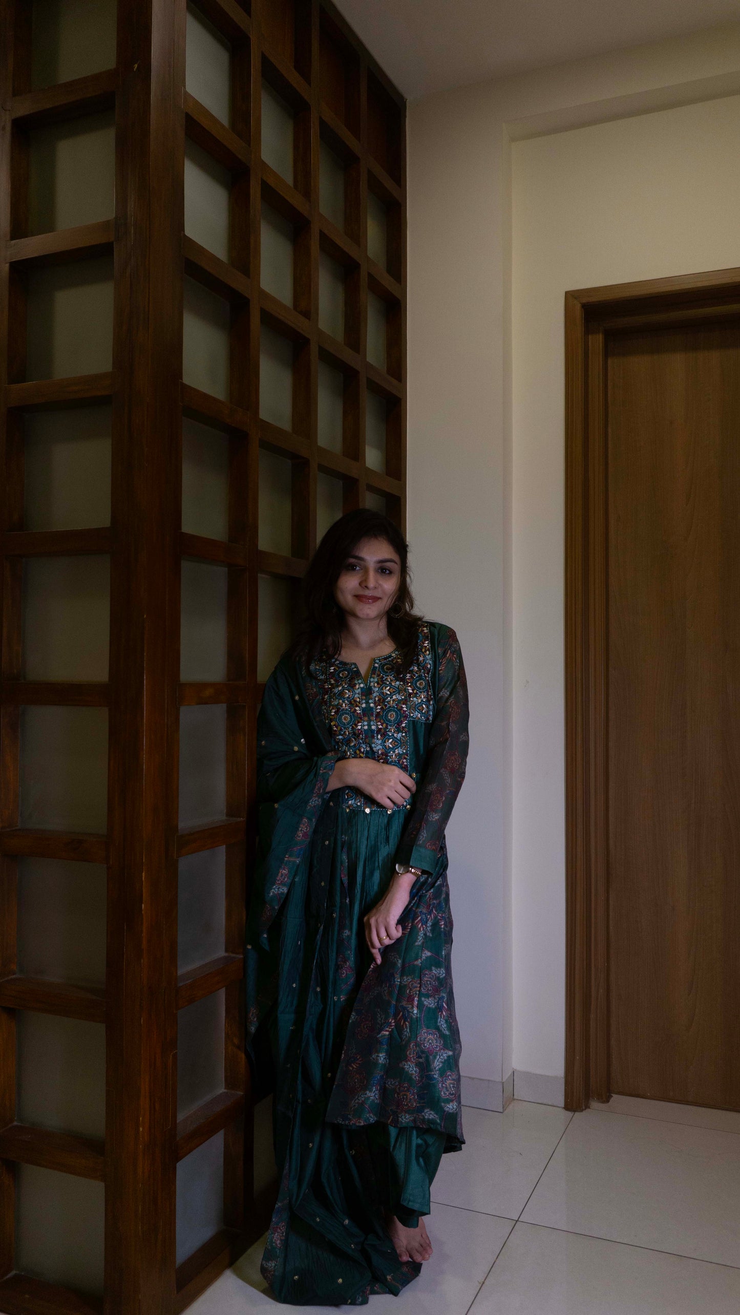 Dark Green - Pure Silk - Heavy Embroidery with hand work 3 piece salwar suit