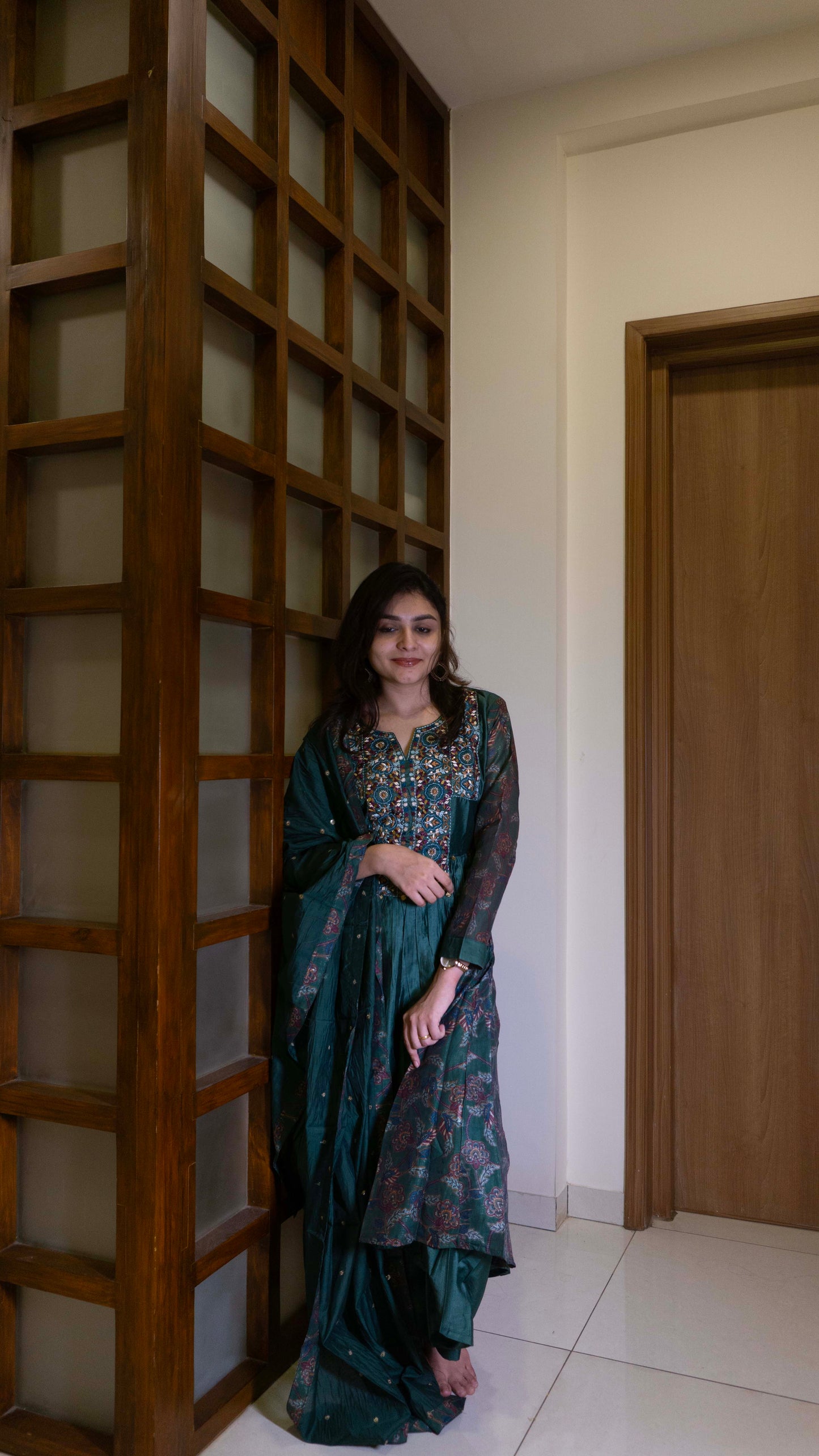 Dark Green - Pure Silk - Heavy Embroidery with hand work 3 piece salwar suit