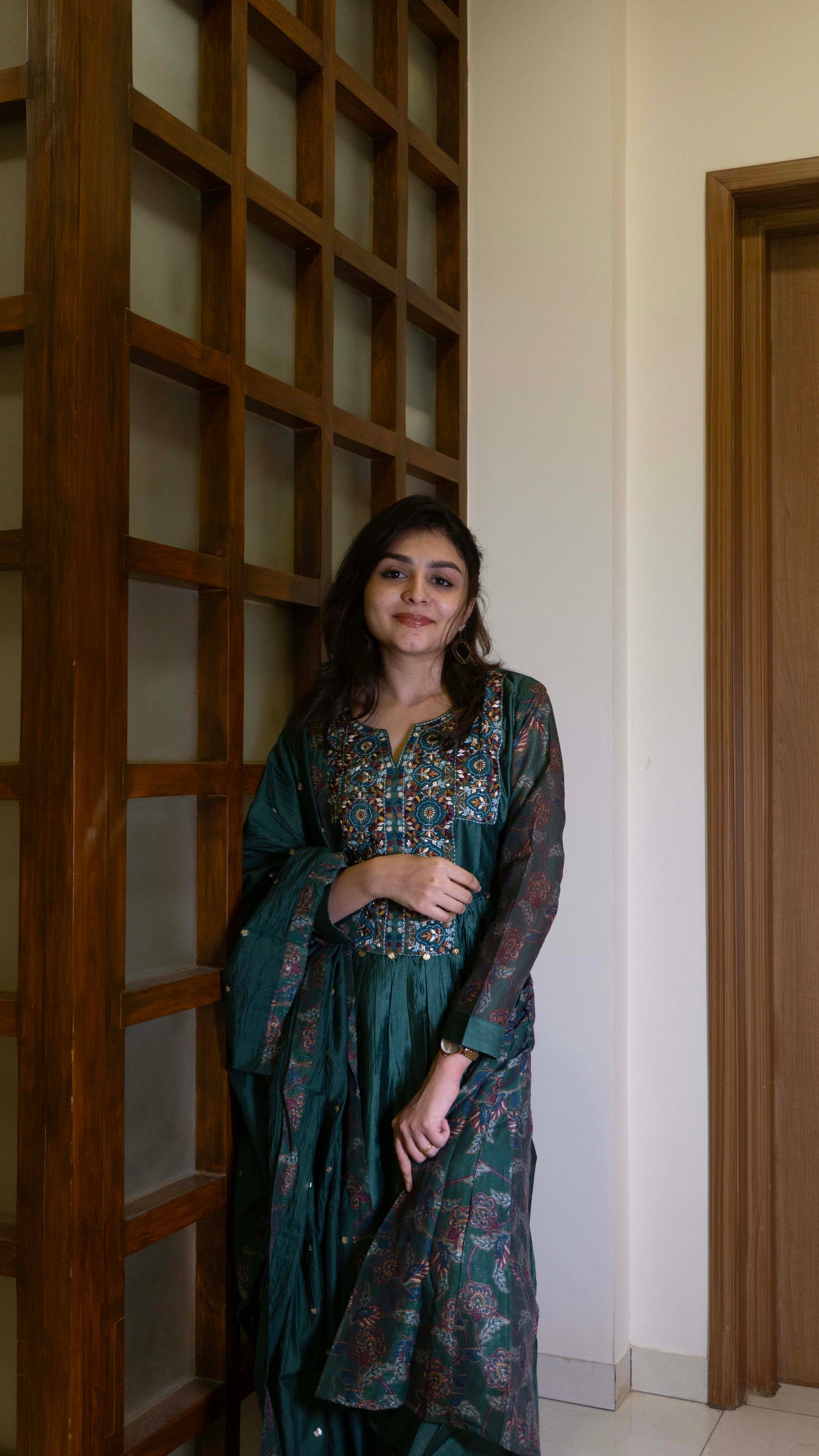 Dark Green - Pure Silk - Heavy Embroidery with hand work 3 piece salwar suit