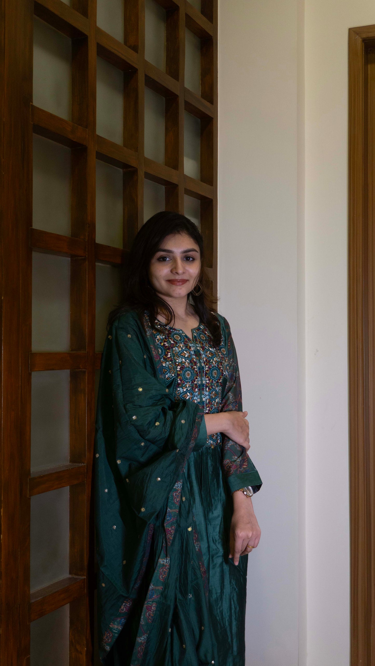Dark Green - Pure Silk - Heavy Embroidery with hand work 3 piece salwar suit