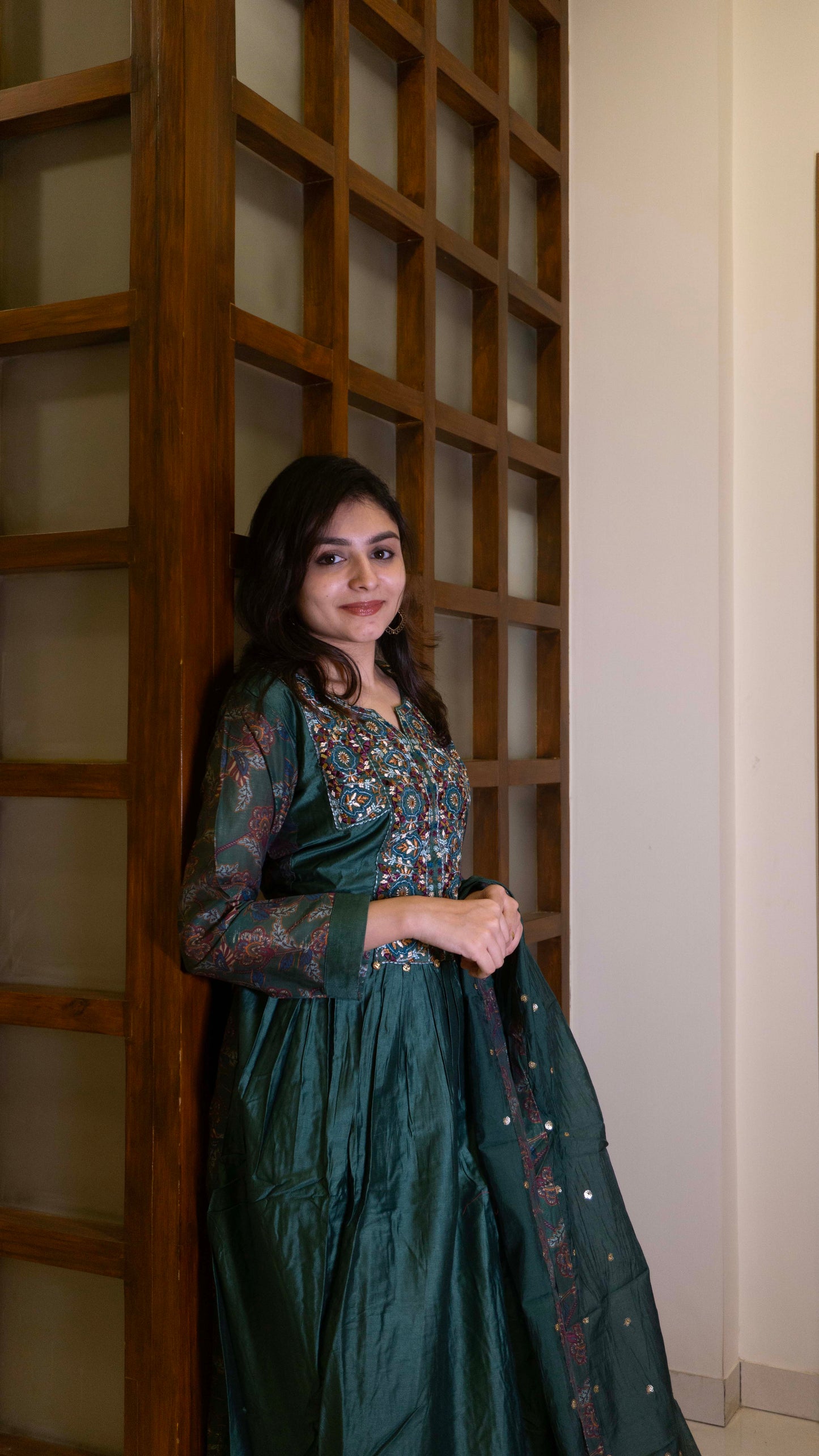 Dark Green - Pure Silk - Heavy Embroidery with hand work 3 piece salwar suit