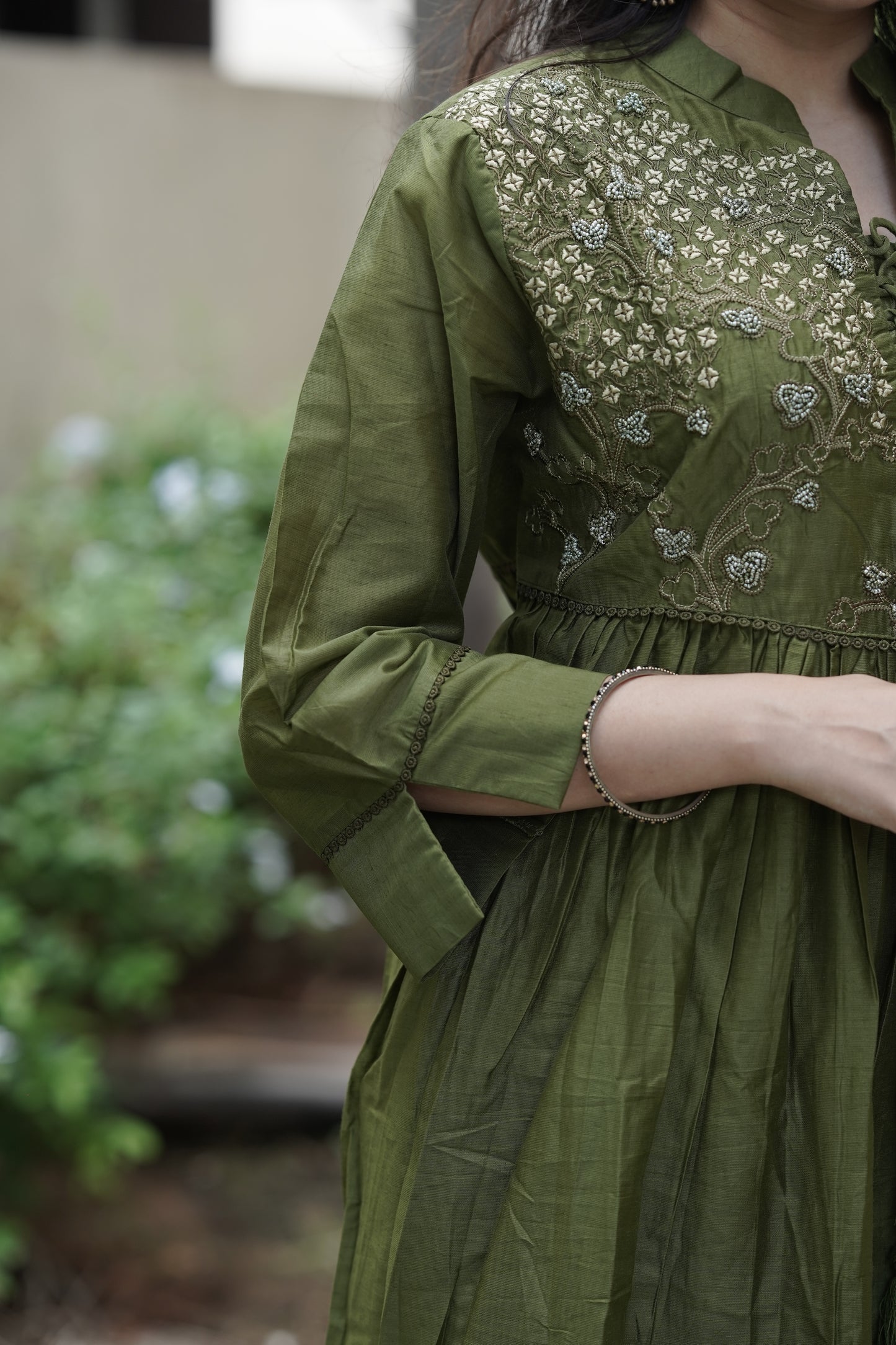 Bottle Green Chanderi Silk - 3 Piece Salwar Suit with Lining