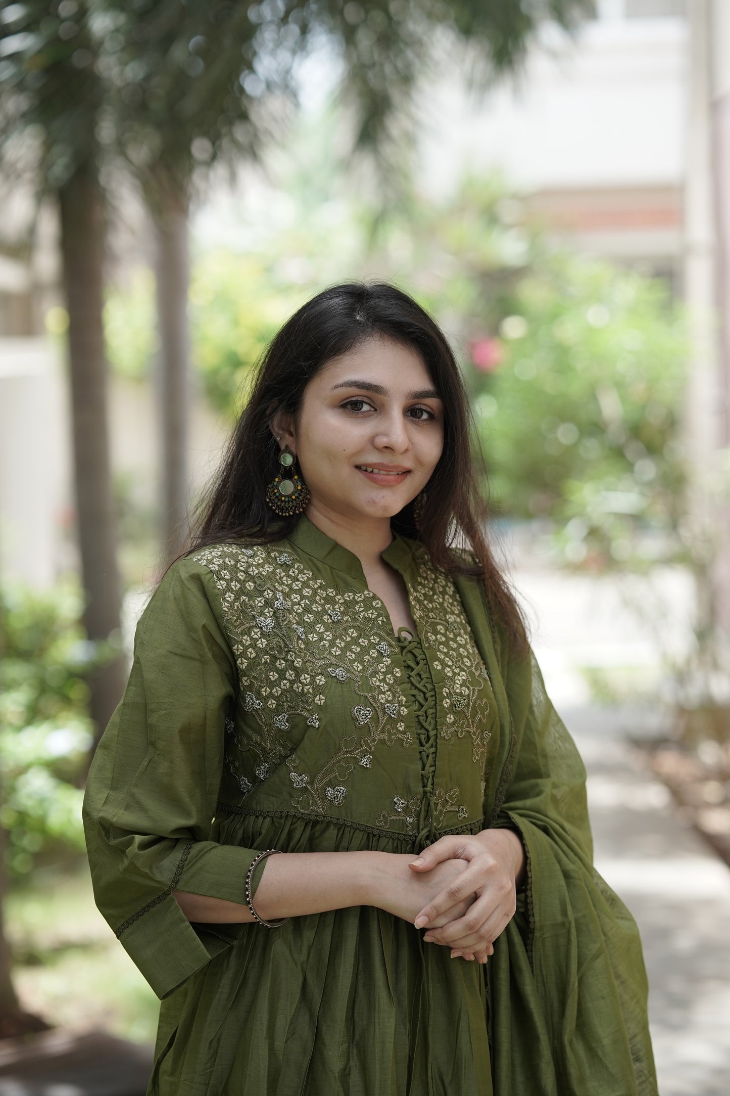 Bottle Green Chanderi Silk - 3 Piece Salwar Suit with Lining