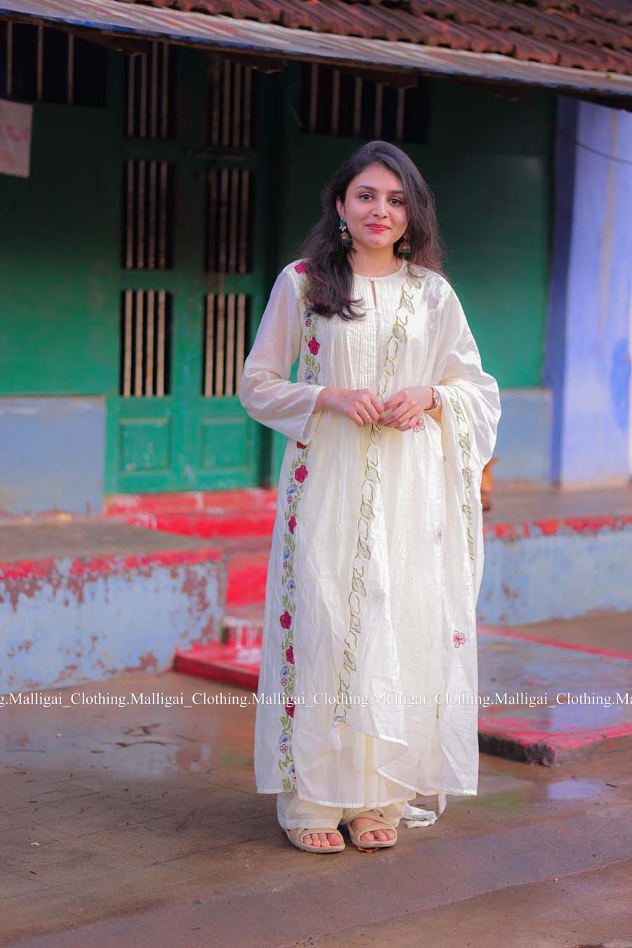 White Chanderi Silk - 3 Piece Salwar Suit with Lining