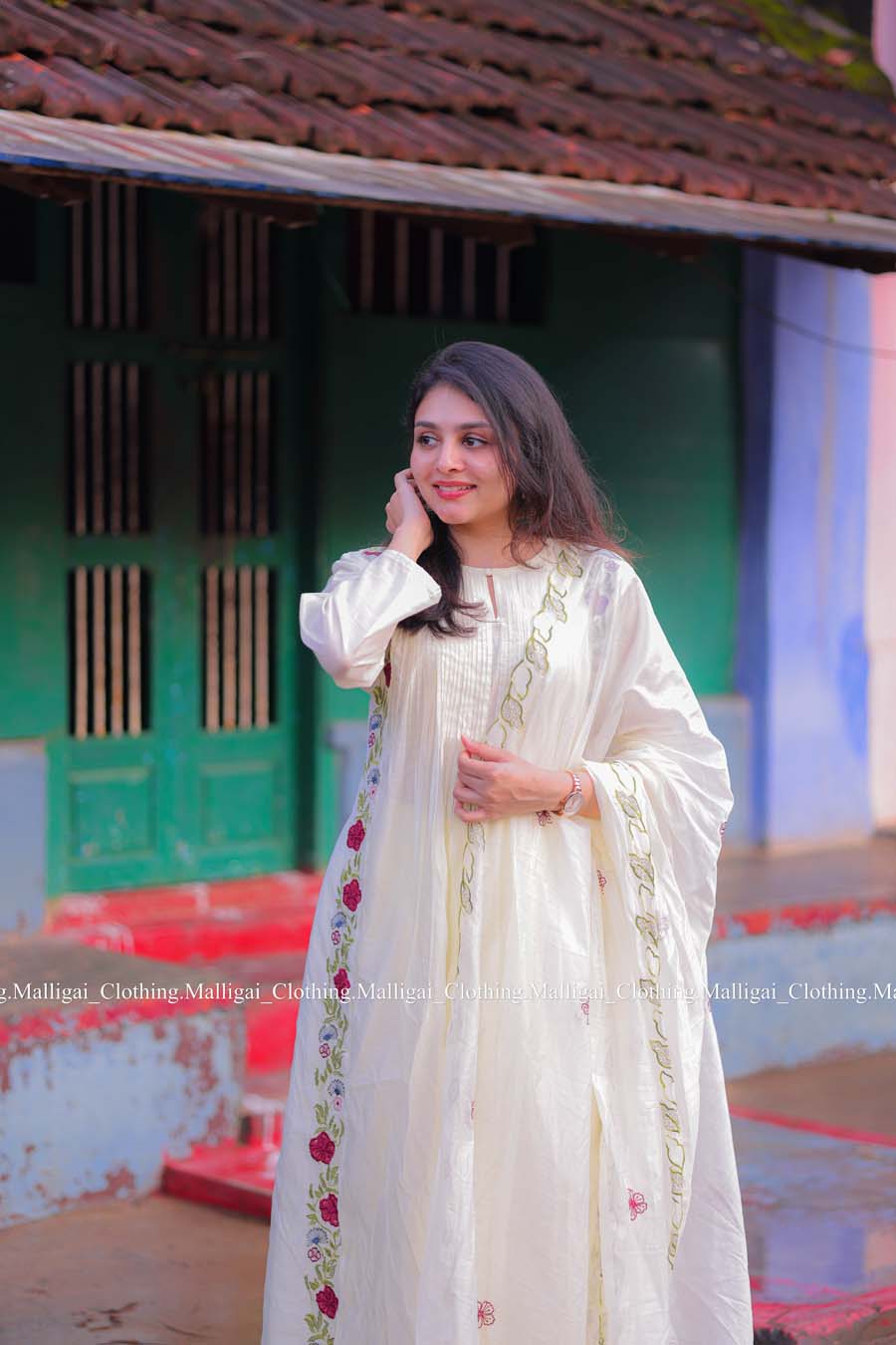 White Chanderi Silk - 3 Piece Salwar Suit with Lining