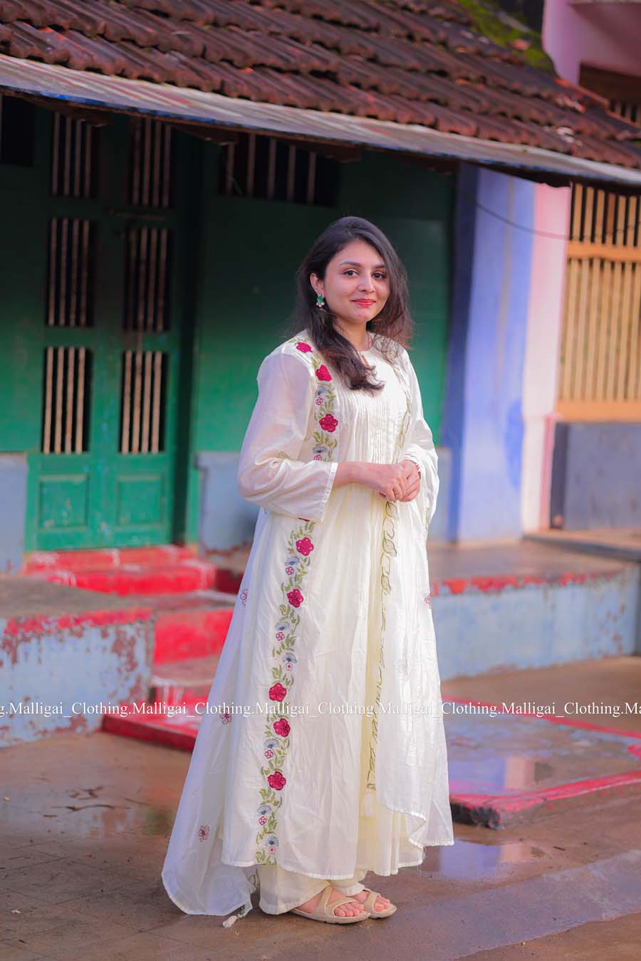 White Chanderi Silk - 3 Piece Salwar Suit with Lining