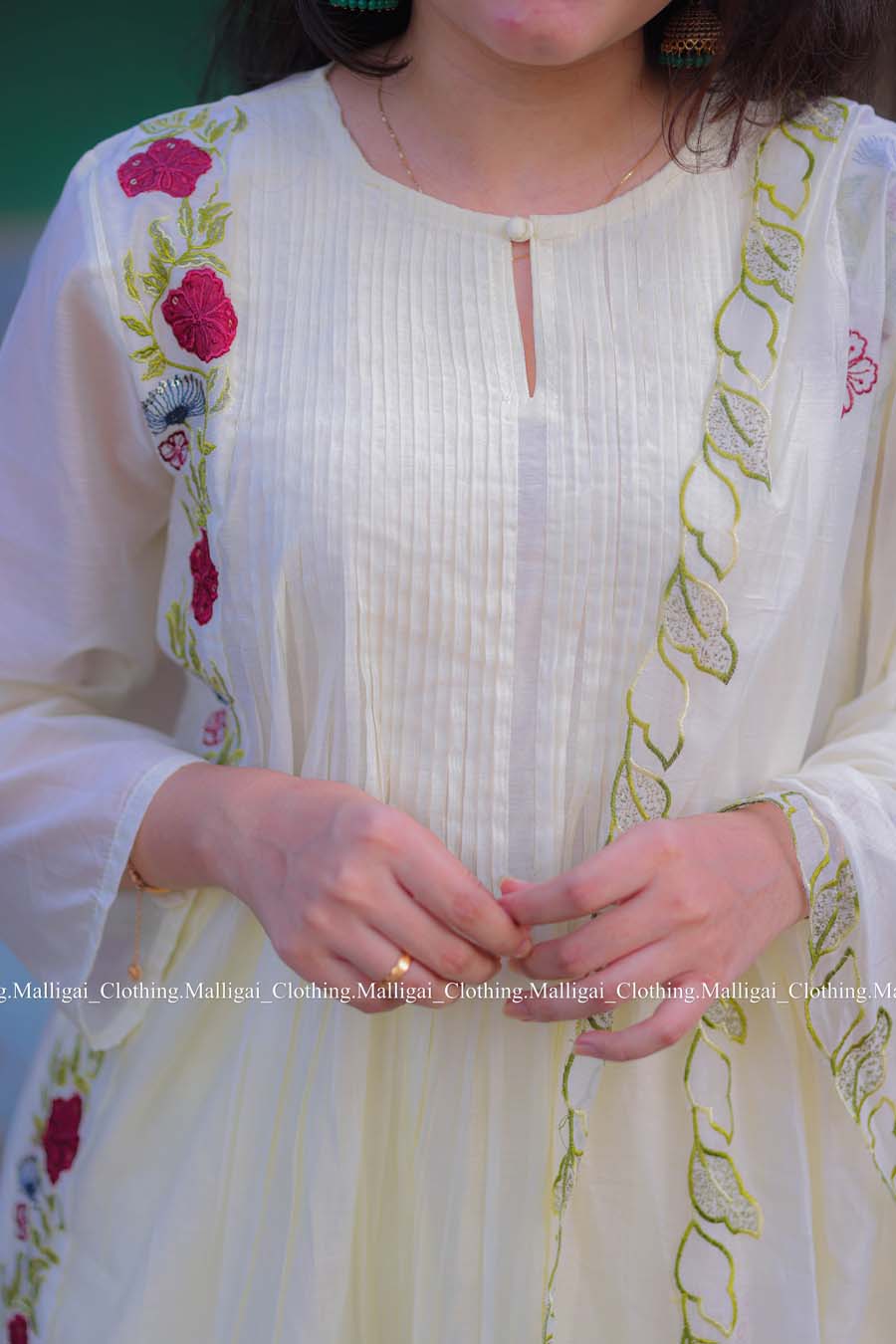 White Chanderi Silk - 3 Piece Salwar Suit with Lining