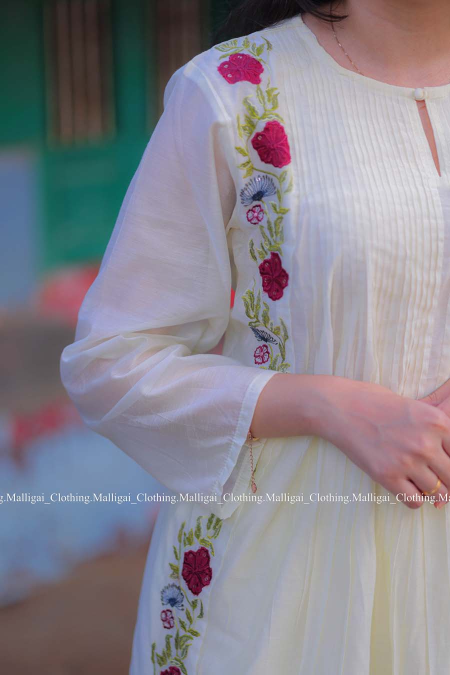 White Chanderi Silk - 3 Piece Salwar Suit with Lining