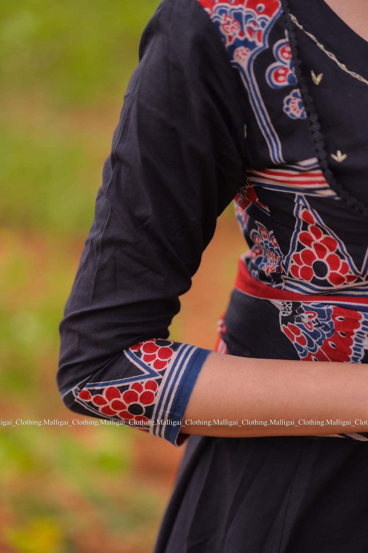Roja Inspired Printed Anarkali Pure Cotton Kurta with Trousers and Dupatta - Black