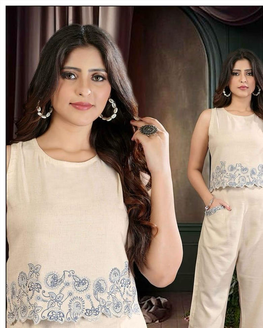 Beige Sleeveless Co-ords