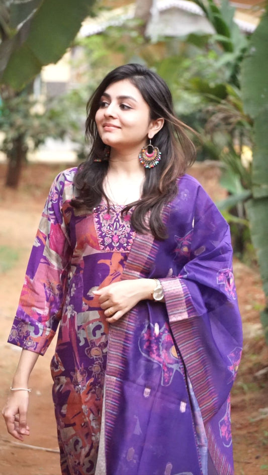 Purple - Silk 3 piece salwar suit