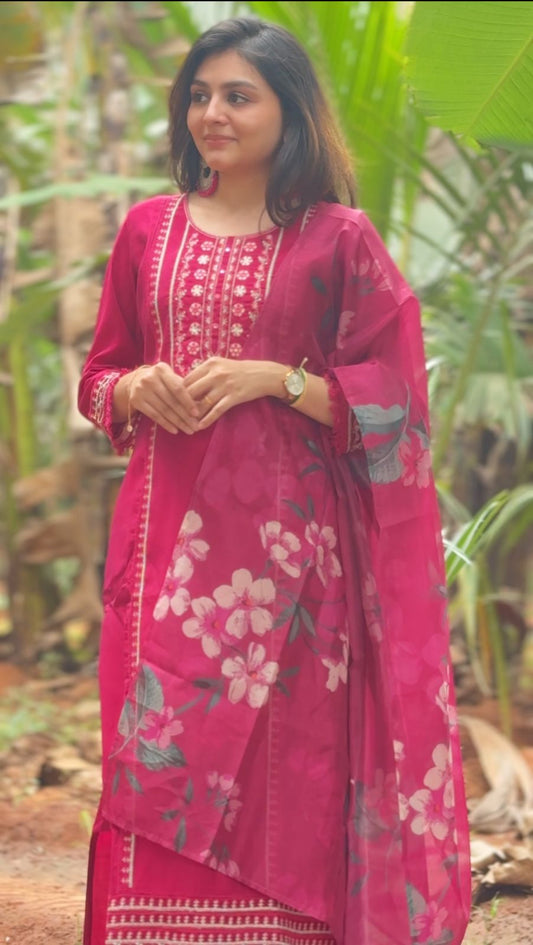 Pink Roman Silk - 3 piece Salwar Suit