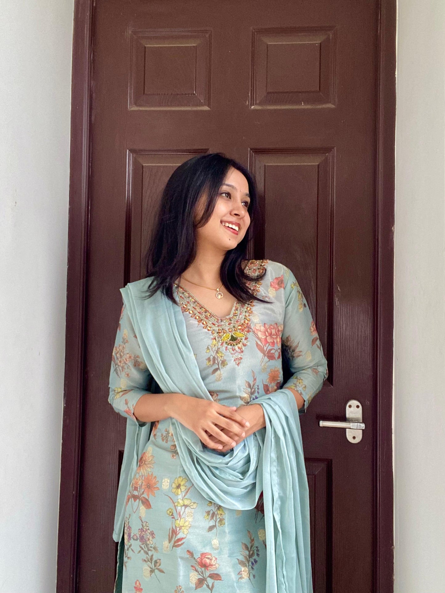 Shimmer Silk - Light Blue - 3 Piece Salwar Suit