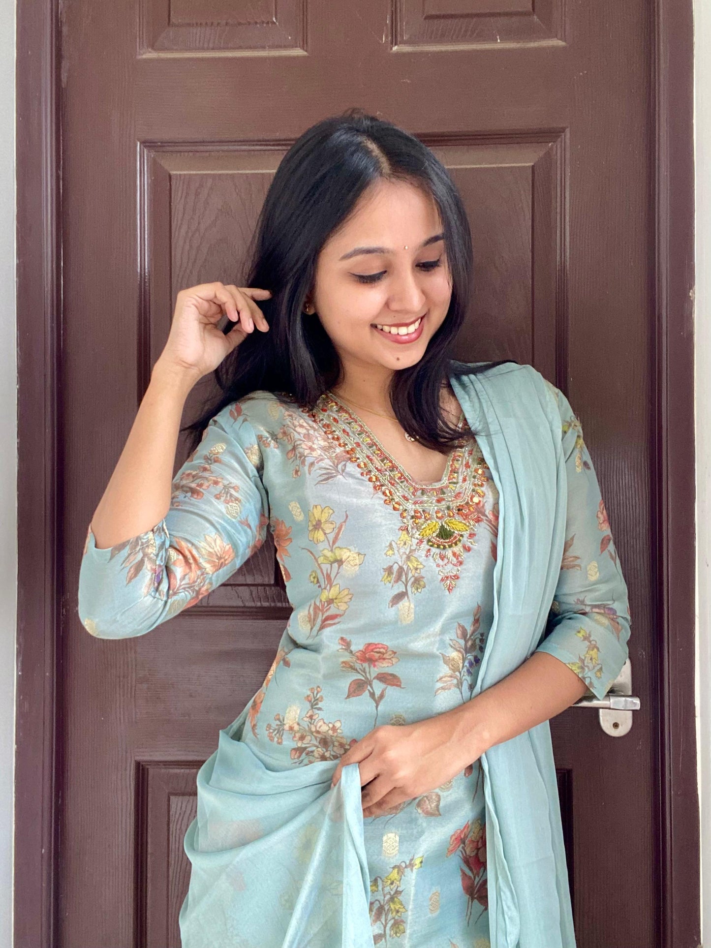 Shimmer Silk - Light Blue - 3 Piece Salwar Suit