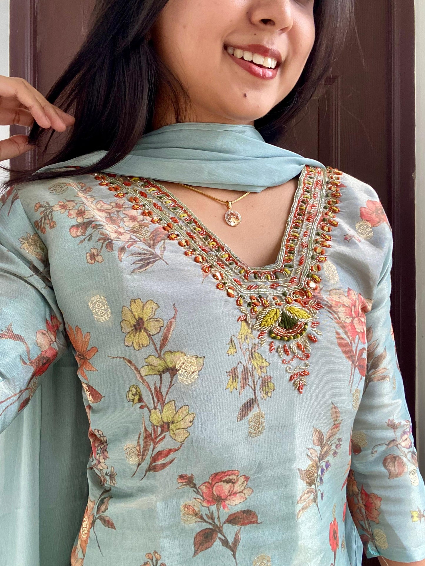 Shimmer Silk - Light Blue - 3 Piece Salwar Suit