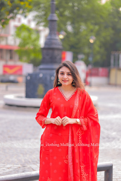 Pure Muslin Silk - Salwar Suit Red