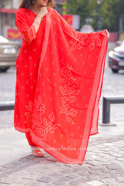Pure Muslin Silk - Salwar Suit Red
