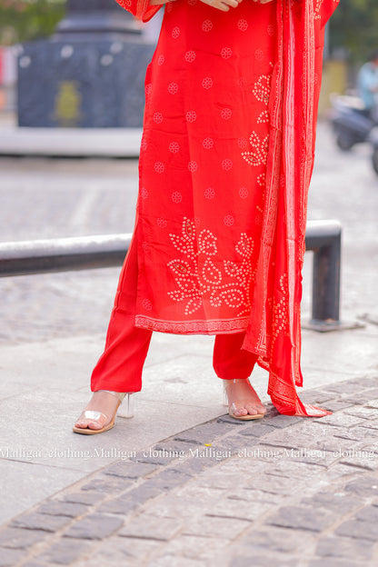 Pure Muslin Silk - Salwar Suit Red