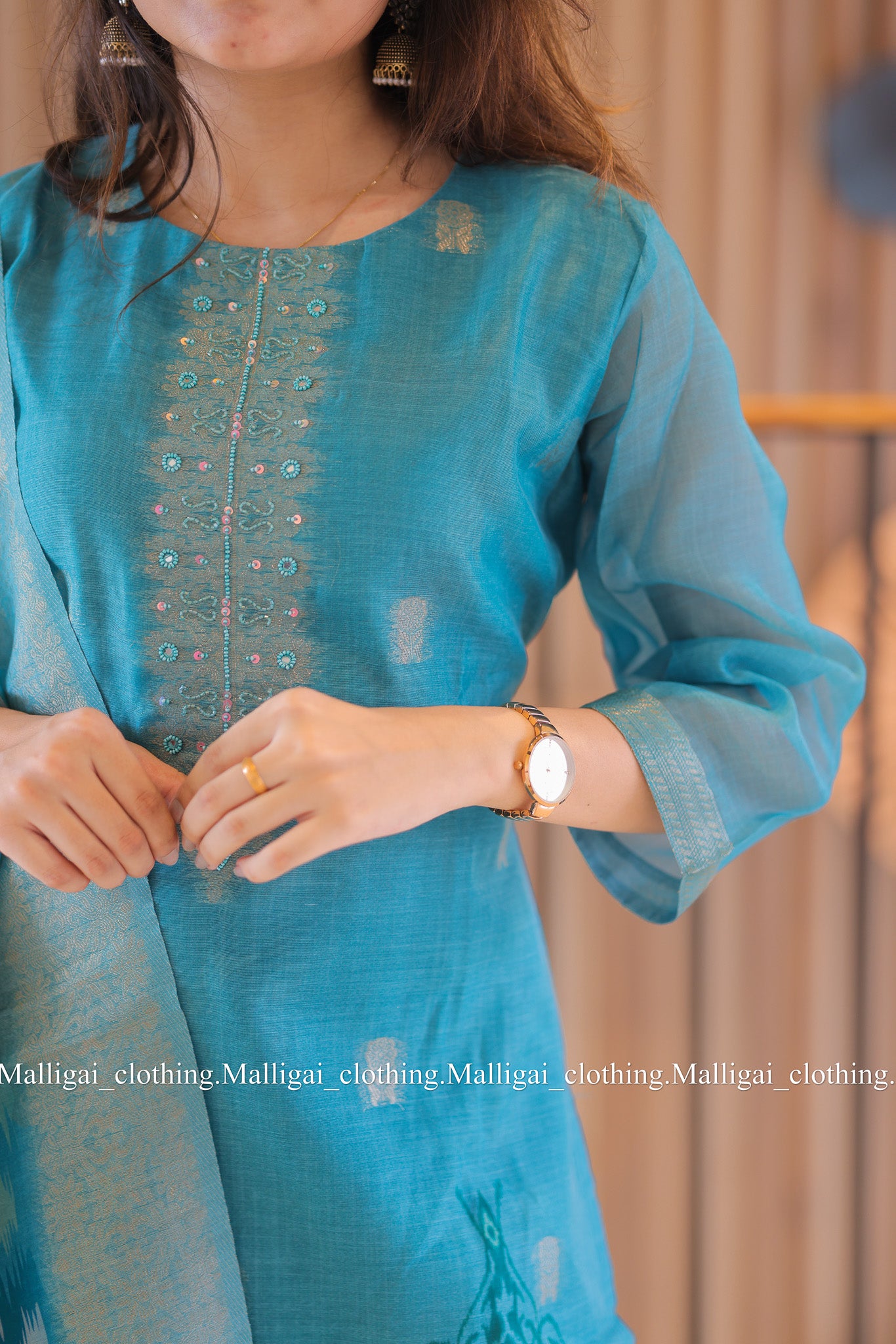 Sky blue silk cotton ethnic salwar