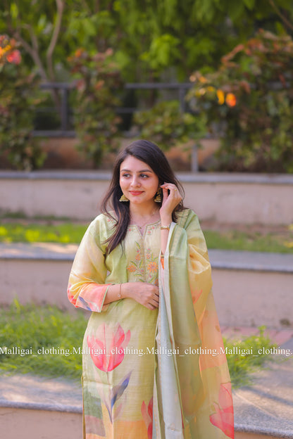 Rainbow Silk Slub salwar suit - Light Green