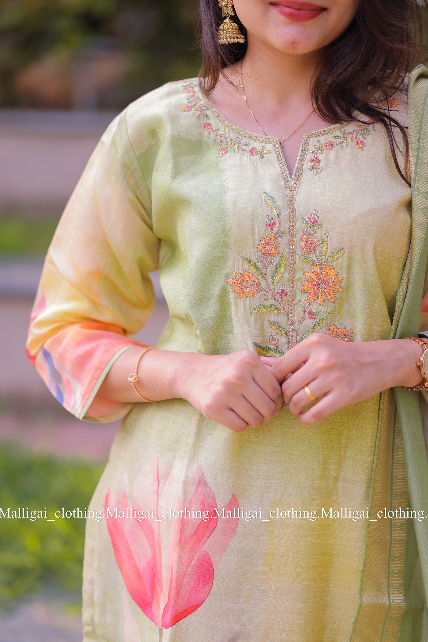 Rainbow Silk Slub salwar suit - Light Green
