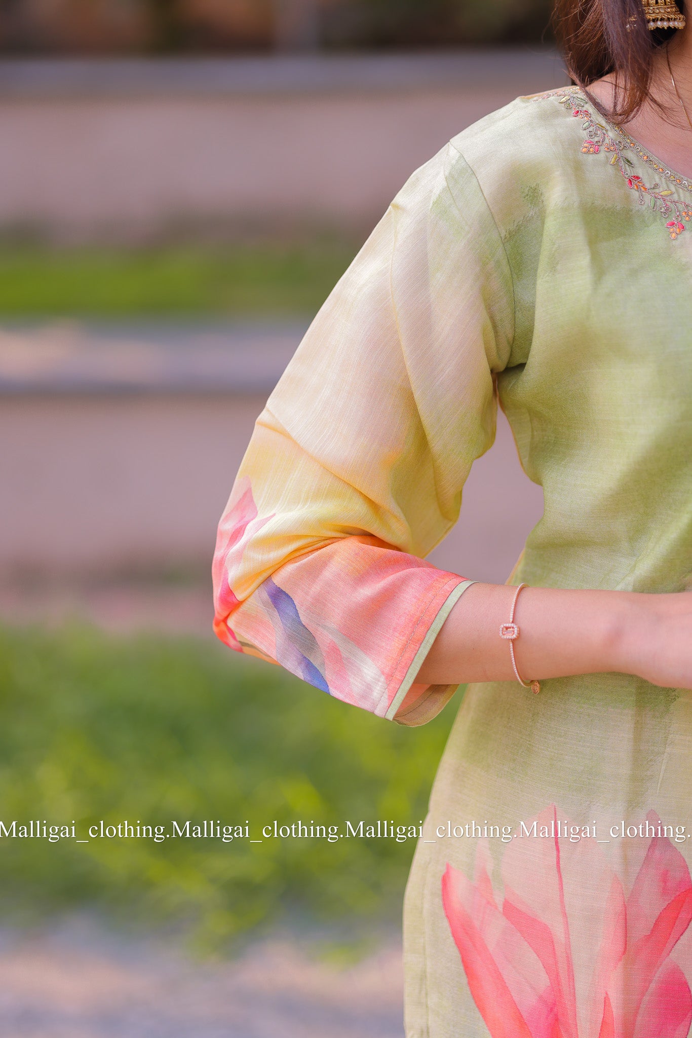 Rainbow Silk Slub salwar suit - Light Green
