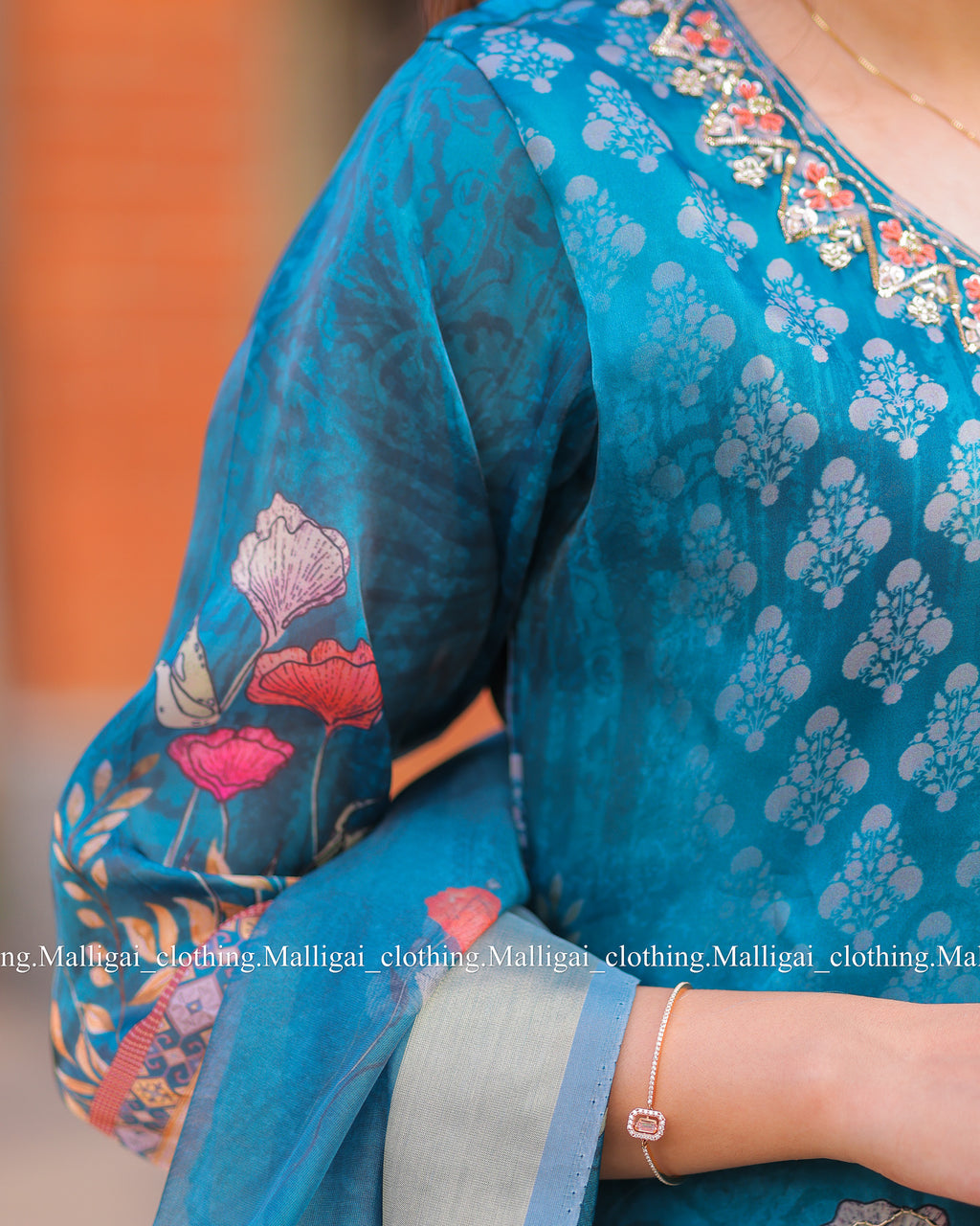 Shimmer tissue salwar with hand work - Blue