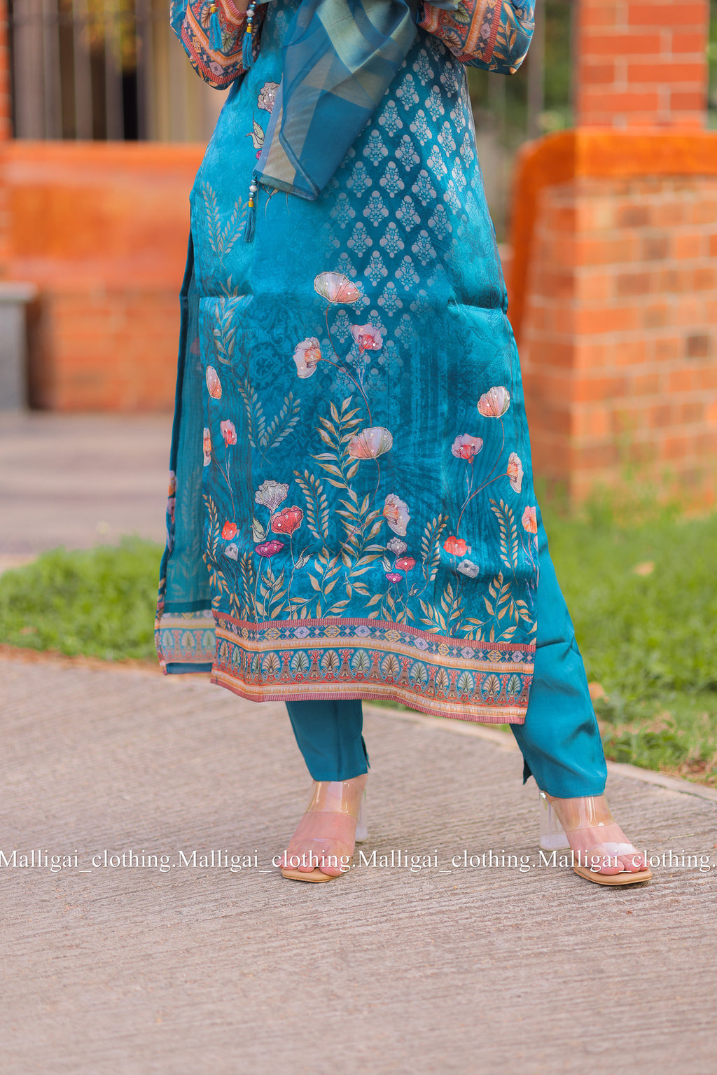 Shimmer tissue salwar with hand work - Blue