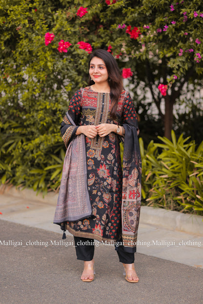 Pure Muslin Silk - Salwar Suit Black