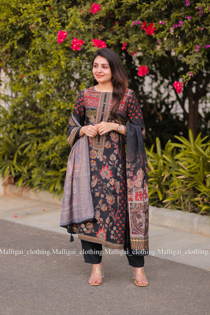 Pure Muslin Silk - Salwar Suit Black