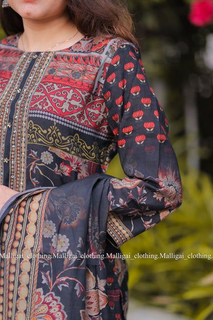 Pure Muslin Silk - Salwar Suit Black