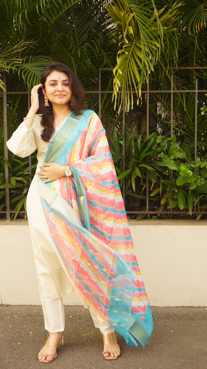 Shimmer Silk - Half White and Sky Blue