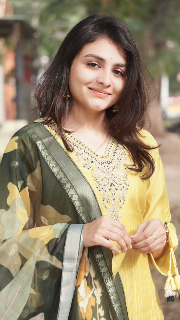 Rainbow Silk Slub - Yellow and Green