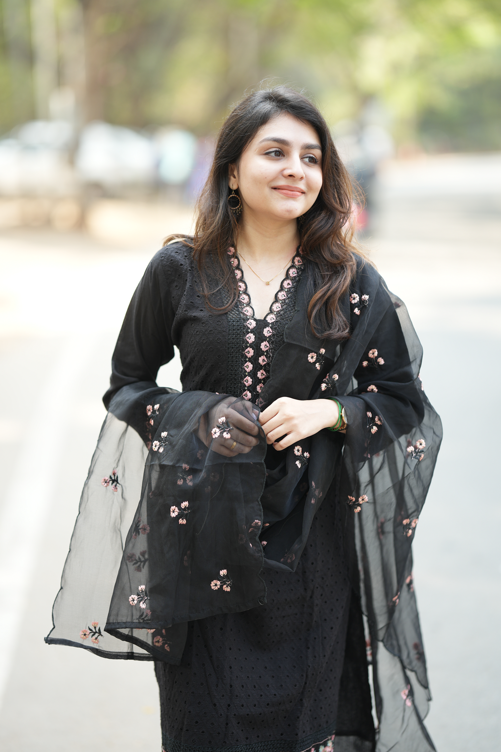 Black Embroidered Cotton Blend - Straight Salwar Suit