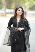 Black Embroidered Cotton Blend - Straight Salwar Suit