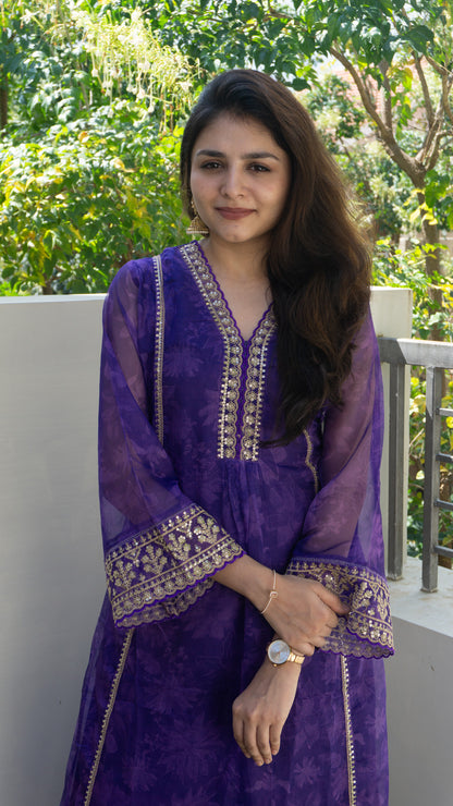 Organza Purple 3 piece salwar suit