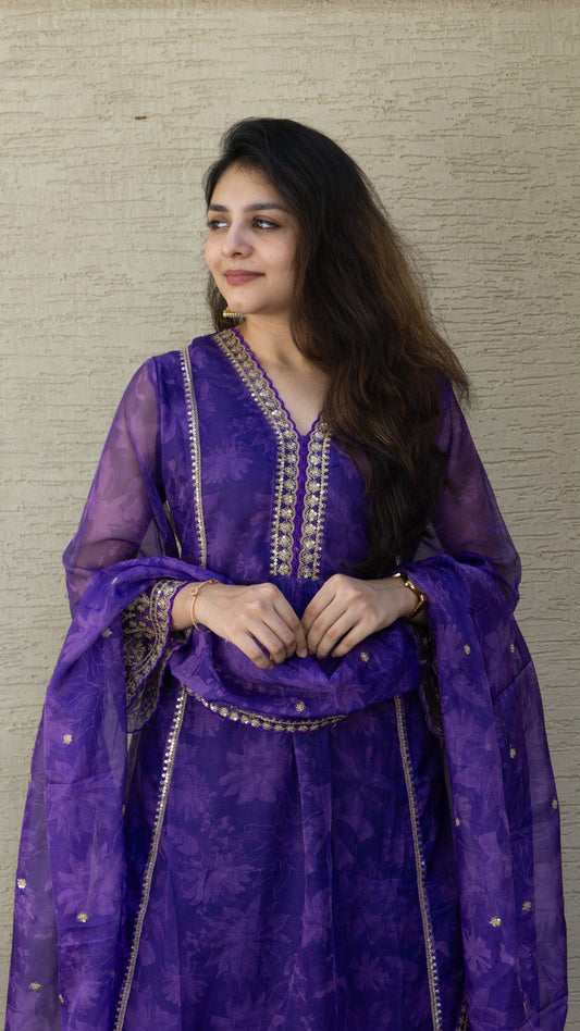 Organza Purple 3 piece salwar suit