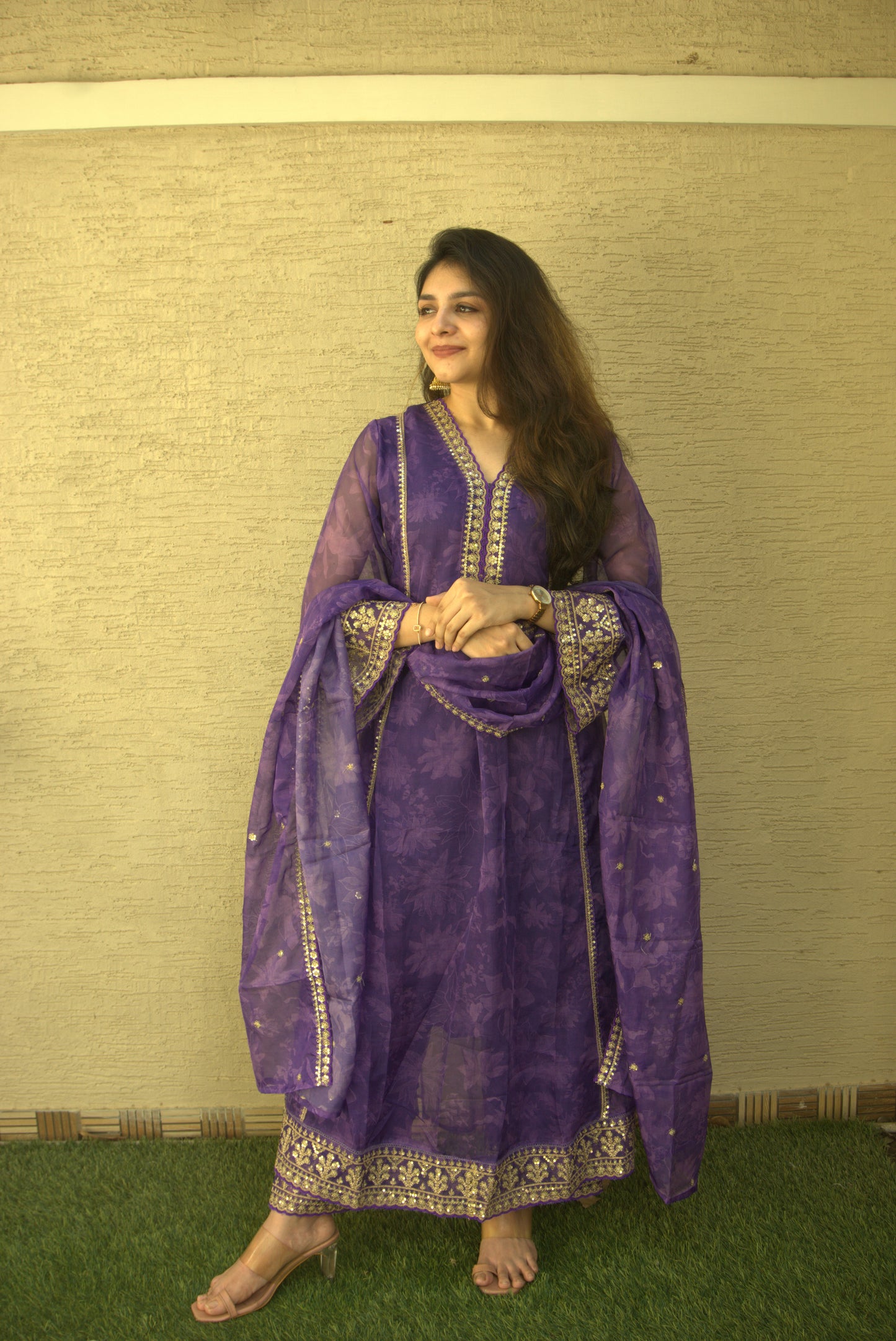 Organza Purple 3 piece salwar suit