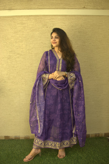 Organza Purple 3 piece salwar suit