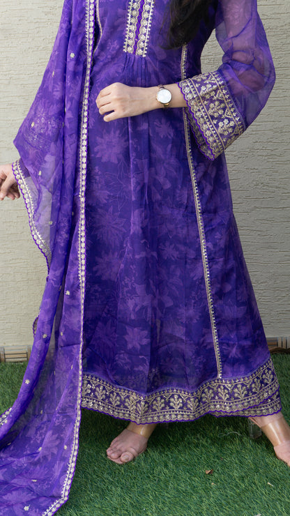Organza Purple 3 piece salwar suit