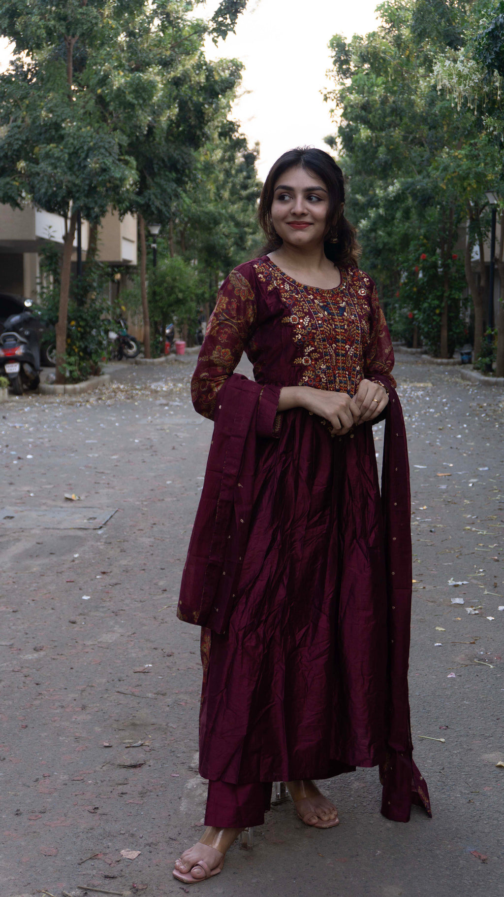 Maroon - Pure Silk - Heavy Embroidery with hand work 3 piece salwar suit