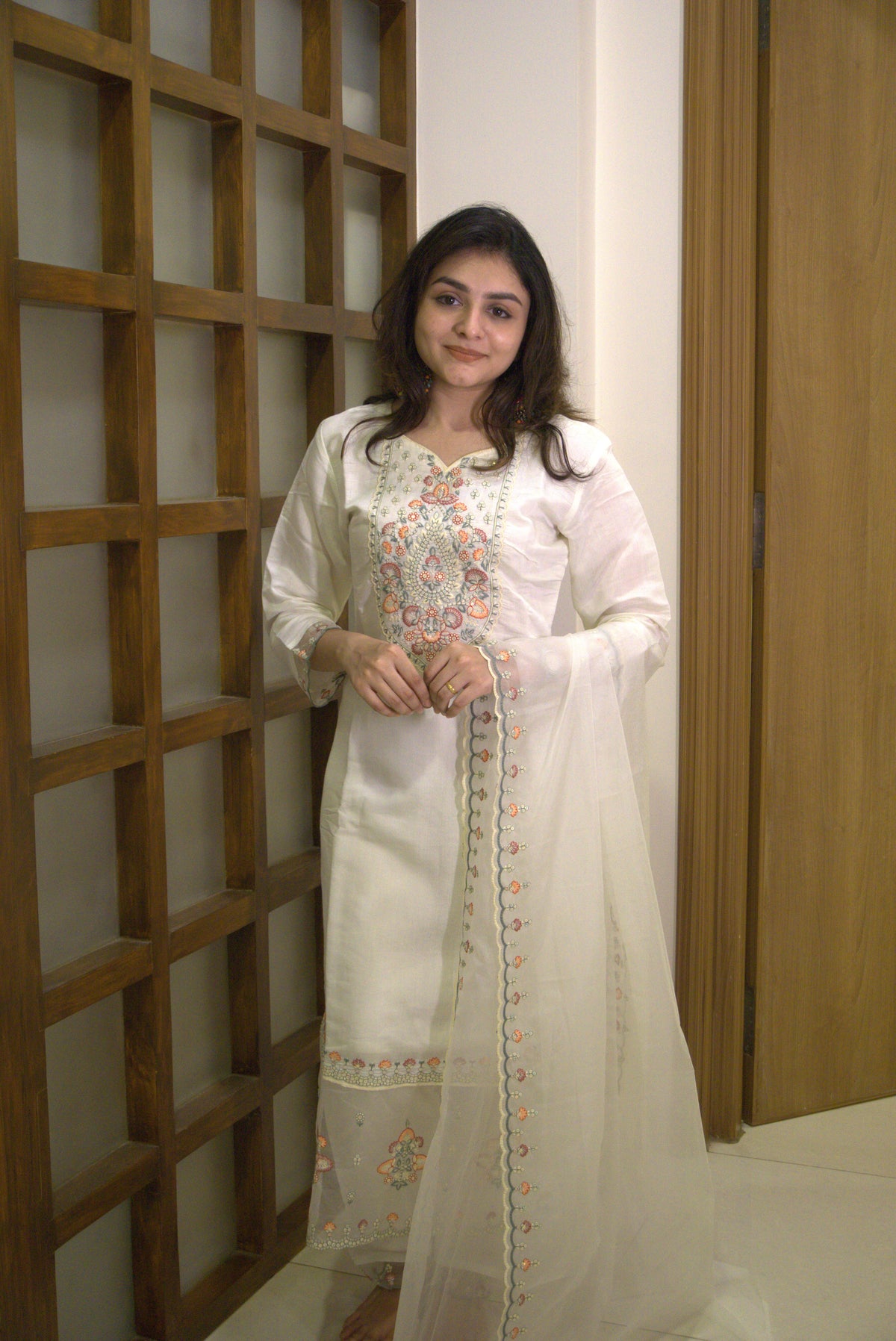Pure White 3 Piece set - Modal Silk Salwar Suit with Lining