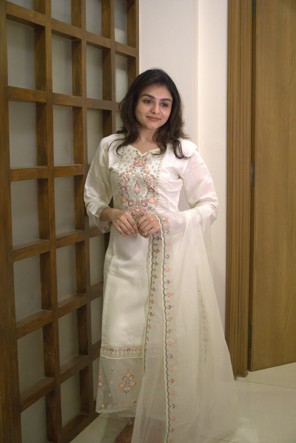 Pure White 3 Piece set - Modal Silk Salwar Suit with Lining