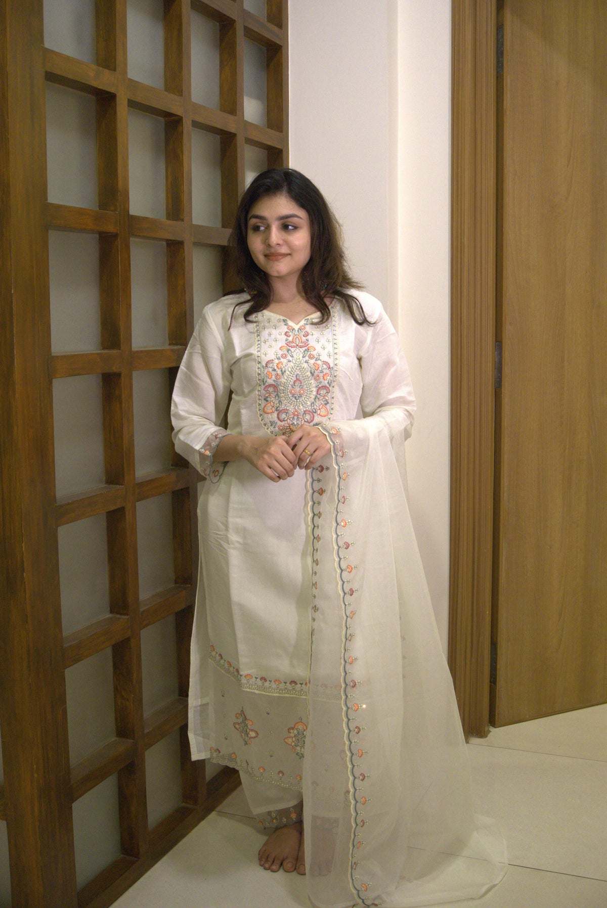 Pure White 3 Piece set - Modal Silk Salwar Suit with Lining
