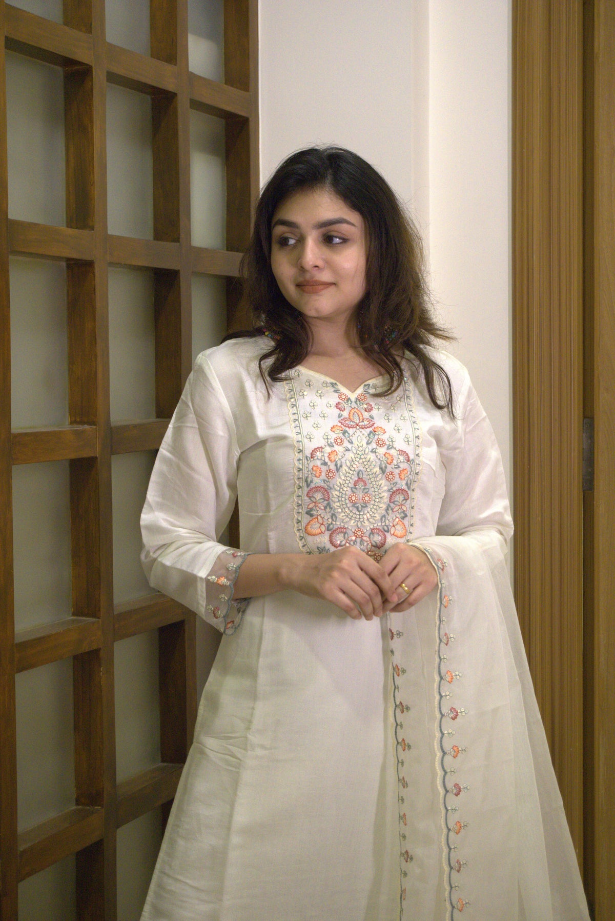 Pure White 3 Piece set - Modal Silk Salwar Suit with Lining